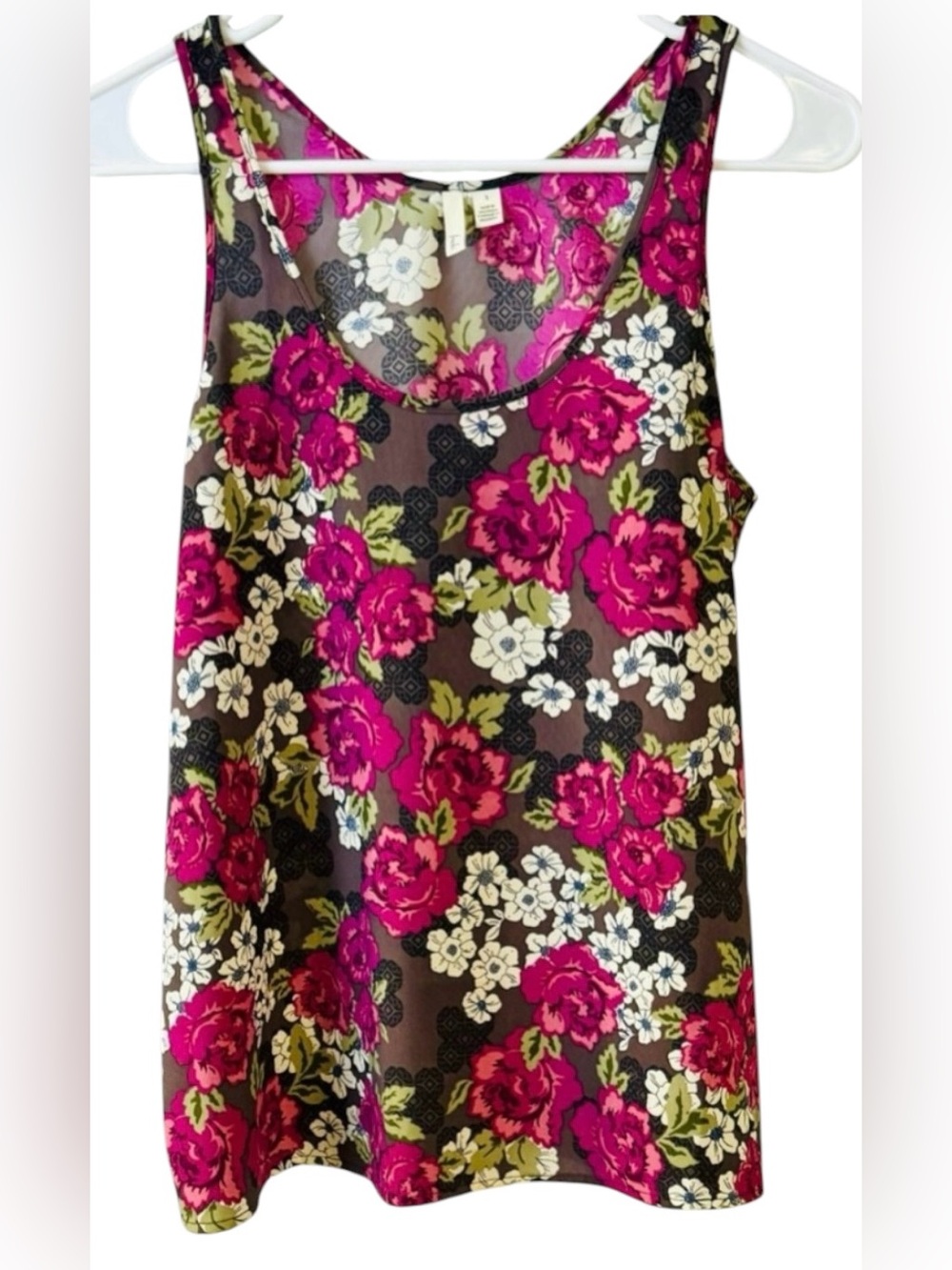 Frenchi Silky Polyester/Spandex Lightweight Scoop Neck Floral Tank Top‎ Sz S